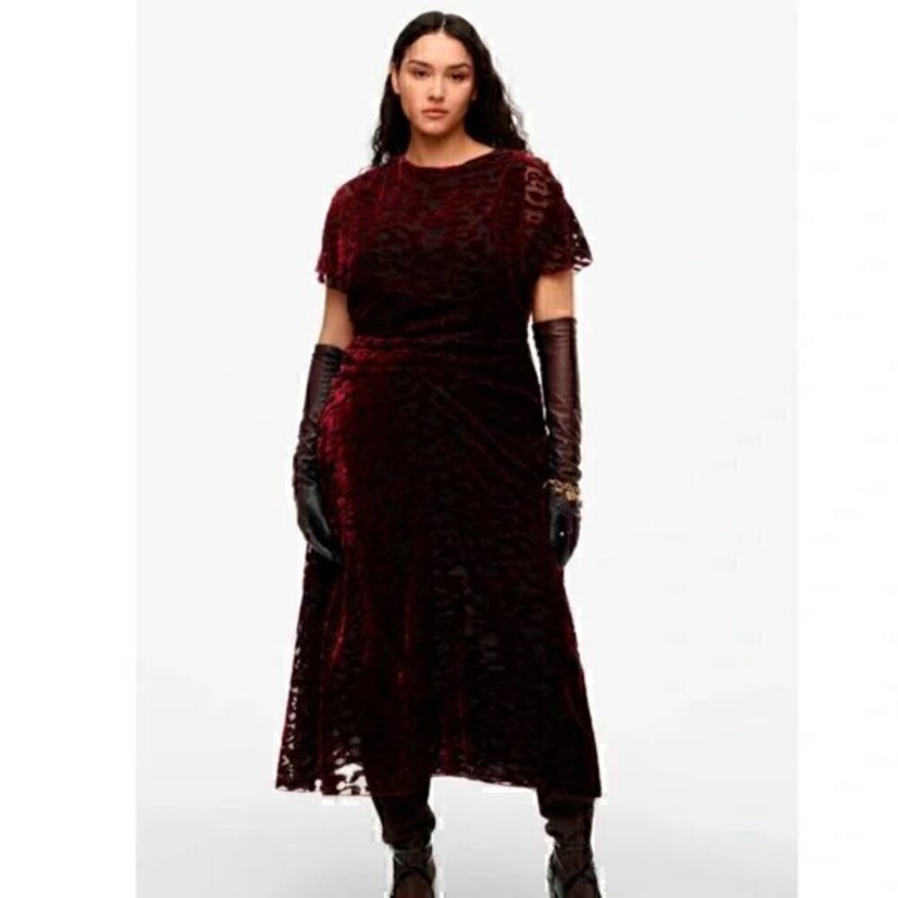 NWT ZARA DRAPED VELVET WINE DRESS LIMITED EDITION Size XS